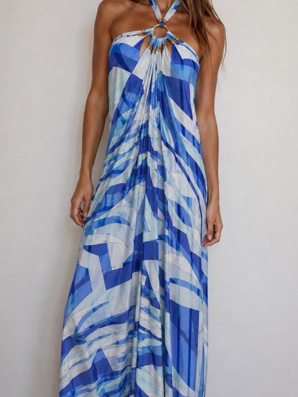Emilio Pucci SS 2011 Blue Geometric Halter Maxi Dress